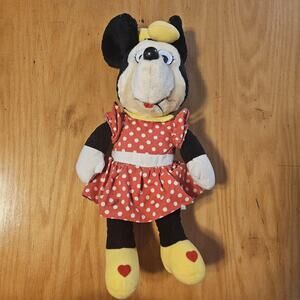 Vintage Disney Minnie Mouse Plush Doll Red Polka Dot Dress Medium Stuffed Toy